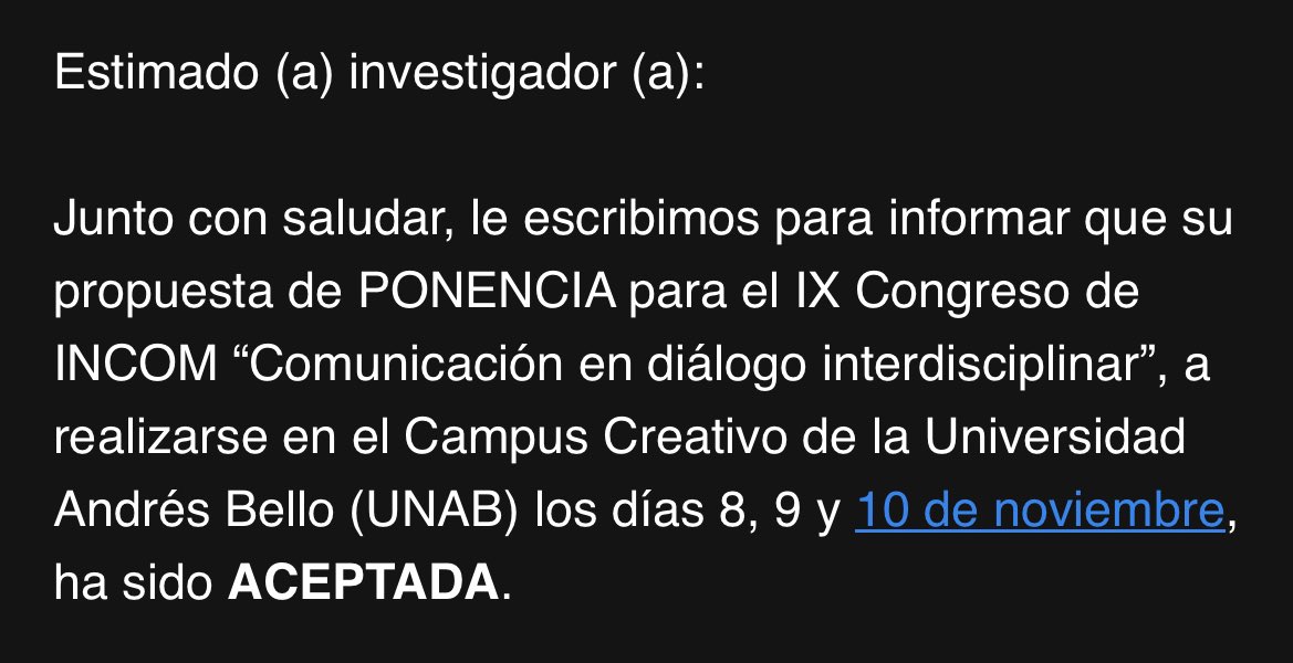 josernesto91's tweet image. Acaba de llegar la noticia!
Mi ponencia, que trabajé durante mi primer semestre en @fcomuc junto a @magdalenasaldan, ha sido aceptada en el IX Congreso de la Asociación Chilena de Investigadores en Comunicación INCOM 2023!
Listo para compartir con los mejores investigadores en 🇨🇱