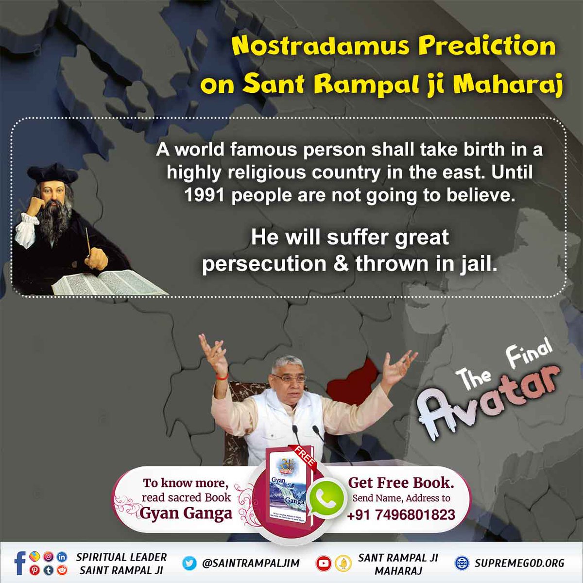 #SaturdayMotivation #GodMorningSaturday Nostradamus predicted about Sant Rampal Ji Maharaj. He said that a world famous person will take birth in a highly religious country.