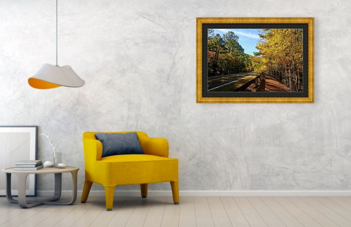 Golden Highway #Talimena #ScenicDrive Framed Print #autumn #fall #travel #nature #photography #wallart #HomeDecor and #Products for sale #AYearForArt #BuyIntoArt 
View all products here ---> buff.ly/3XZO046