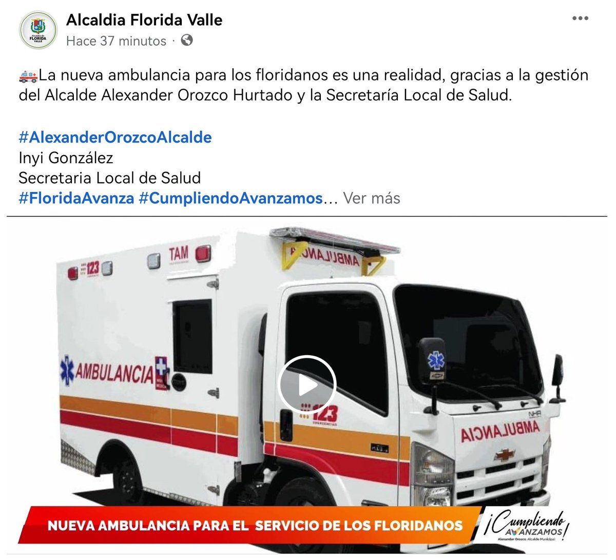 🚑La nueva ambulancia para los floridanos es una realidad, gracias a la gestión del Alcalde Alexander Orozco Hurtado y la Secretaría Local de Salud. 

#AlexanderOrozcoAlcalde
Inyi González
Secretaria Local de Salud
#FloridaAvanza #CumpliendoAvanzamos

m.youtube.com/watch?v=RrsM20…
