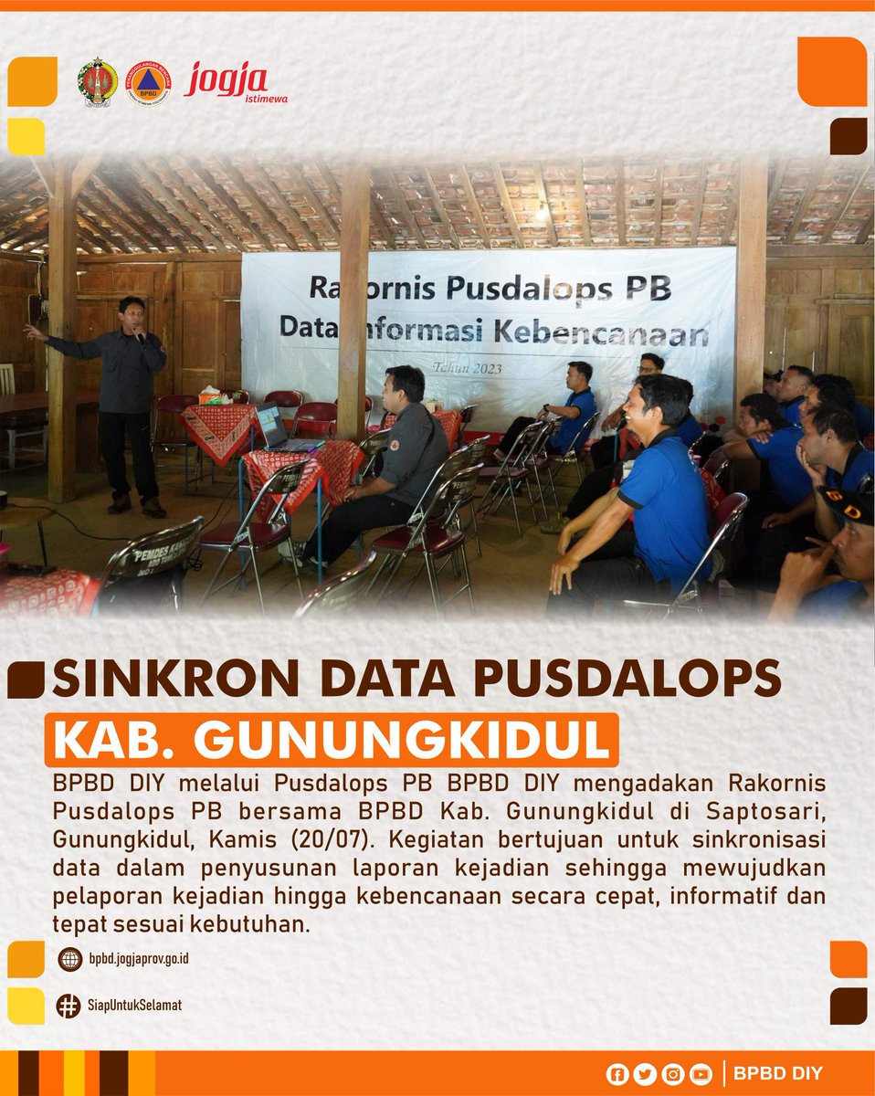 BPBDDIY's tweet photo. BPBD DIY melalui Pusdalops BPBD DIY melakukan Rakornis Pusdalops PB bersama BPBD Kab. Gunungkidul di Kanigoro, Kecamatan Saptosari, Gunungkidul, Kamis (20/07). Rakornis diikuti oleh masing-masing personil Pusdalops BPBD DIY maupun TRC dan Pusdalops BPBD DIY dari Kab. Gunungkidul. https://t.co/2LsajNfXbN