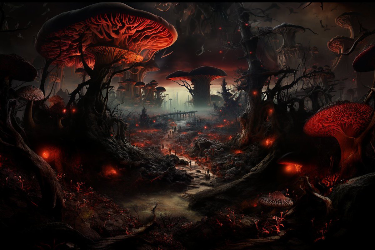 blind_imagery's tweet photo. Wonderland: In Wonderland's chilling landscape, towering mushrooms loomed like grotesque sentinels. Shadows danced, concealing lurking horrors. Each step led to a darker revelation, where reality bled into madness.
GN! #WonderlandWeek https://t.co/iNQ755stml