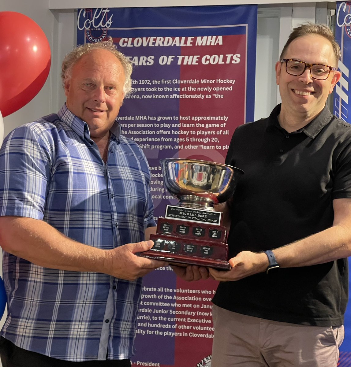 The Mike Bose Achievement in Coaching Award is for to someone who has Coached 8+ years, including mentoring others, and with a high degree of sportsmanship. 

Kurt Krieger embodies all of these qualities and more.

#50yearsofcoltshockey 
#coltsfamily
#cmhaawards2023