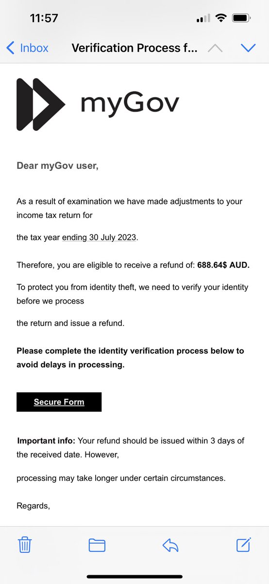 Just another scam email doing the rounds, Glaring mistakes but hopefully people don’t fall for it #ScamAlert #ATO