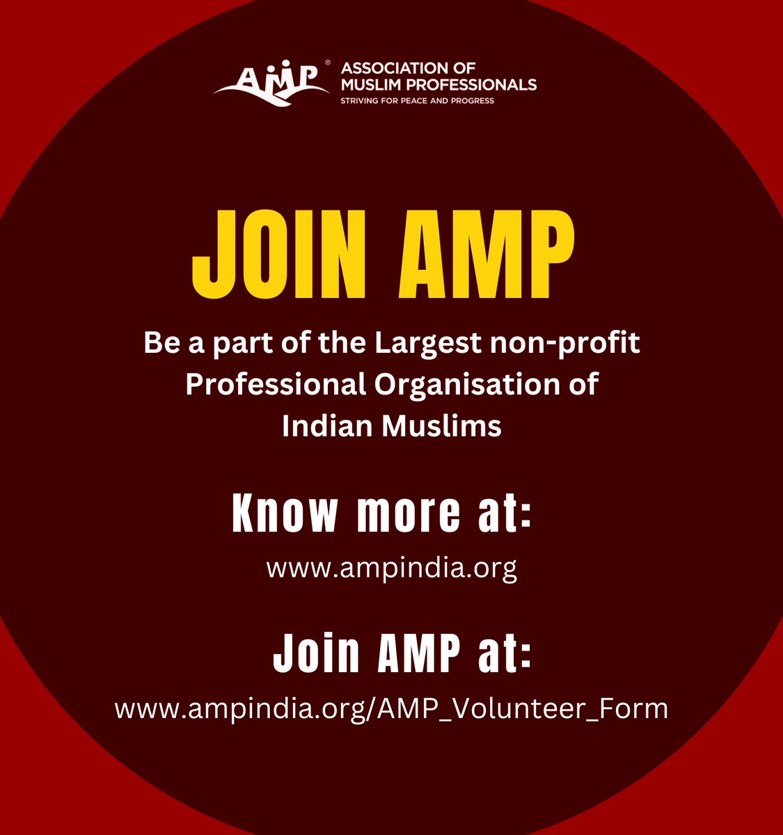 ✅ AMP MEMBERSHIP ✅
Join the largest professional organization for Indian Muslims community development.

Read more about AMP’s Achievements at:
ampindia.org/AMP_ACHIEVEMEN…

Join AMP by clicking at:
ampindia.org/AMP_Volunteer_…

Looking forward to onboarding you in the AMP Family soon!