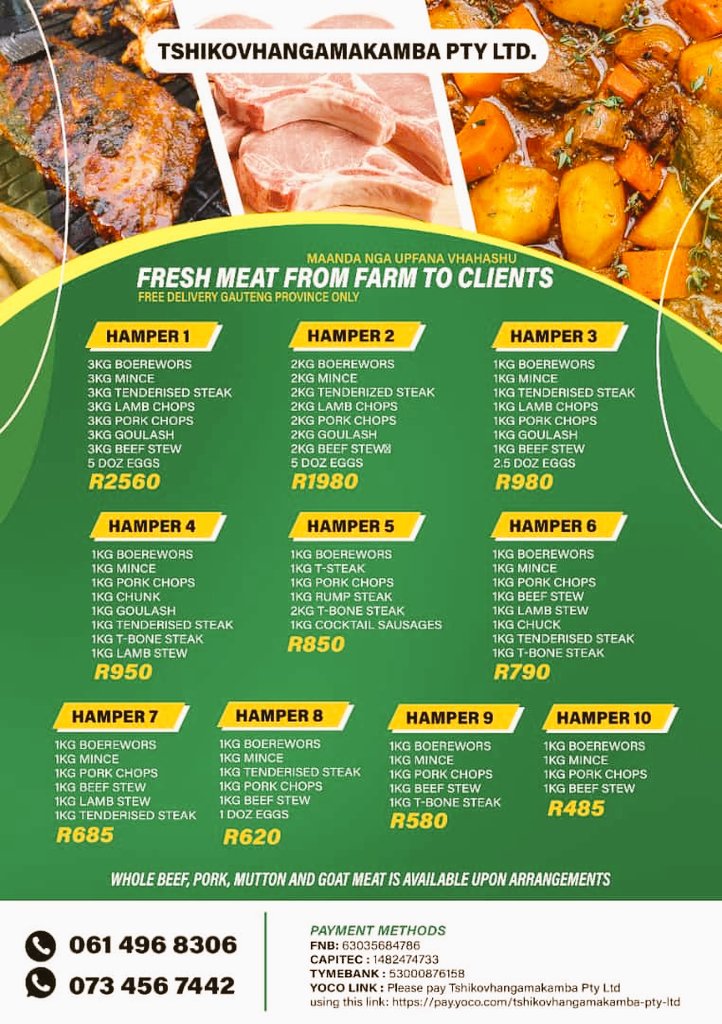 Meat your new favorite farm-to-table experience.We farm meat,so U don't have to.Get the best meat,right from the source.The quality of our meat is the foundation of our farm. #Venda #Johannesburg #VhuvhambadziDrive #Zimbabwe #Agoa #FaithNketsi #SenzoMeyiwaTrial #BRICSInAfrica2023