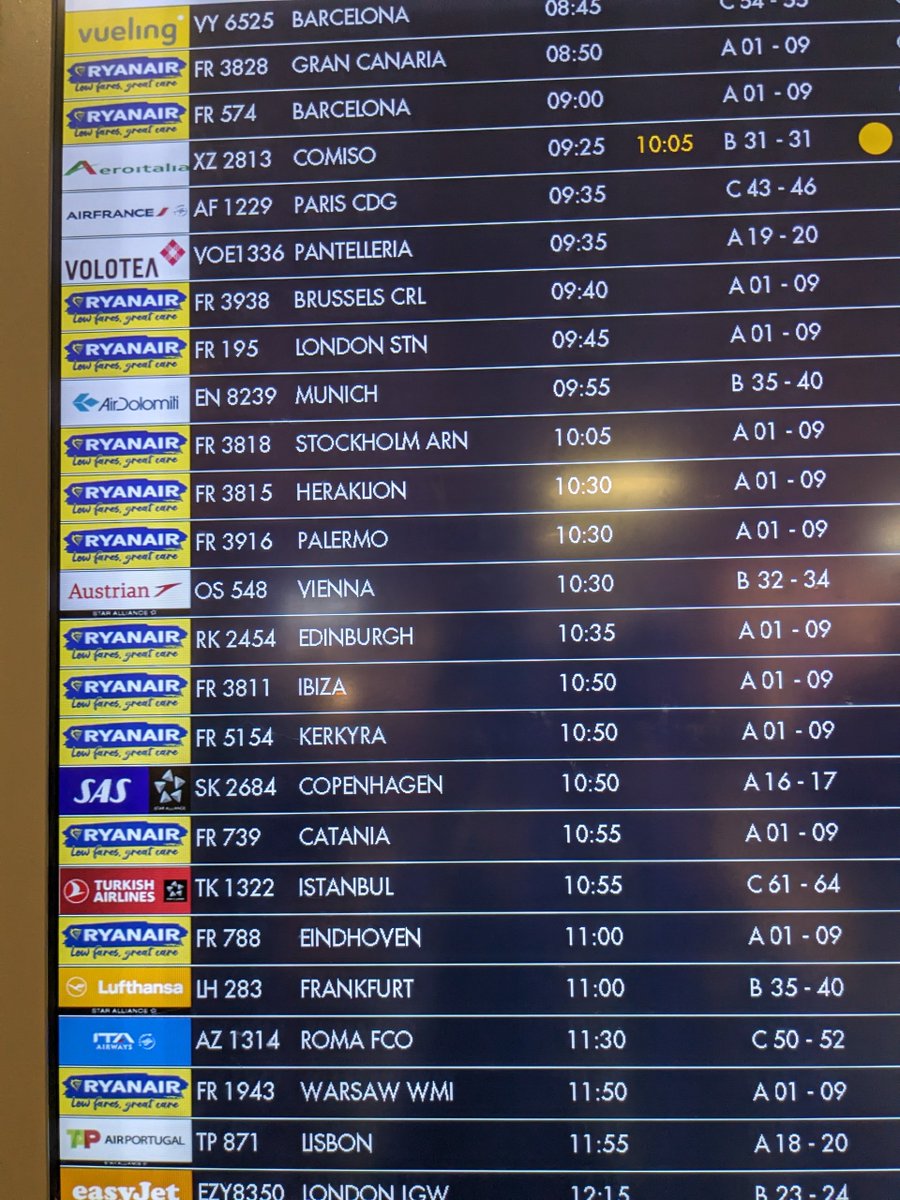 albacrespi's tweet photo. @Ryanair @BLQairport @Guardiant Probably scheduling four flights at the same time from the same check-in wasn't a good idea? The chaos seems expected, as they have lots of benches moved to make a barricade down the terminal for this queue. https://t.co/sHaaNs4u1f