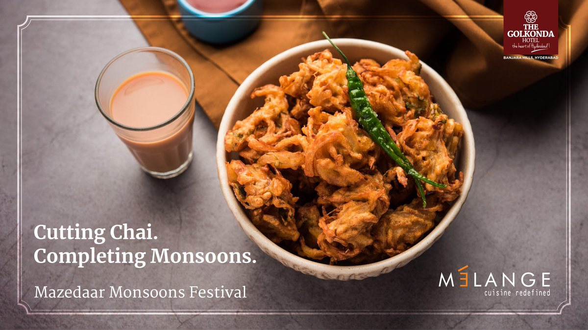 Nothing completes the #Monsoon, like some #CuttingChai! Join us at #TheGolkondaHotel for the Mazedaar #MonsoonsFestival featuring some all-time favorites for the monsoons like #Pakodas, #Chai, #Samosas and more.
#GolkondaHotel #GolkondaGroup #HyderabadHotels #Hyderabad