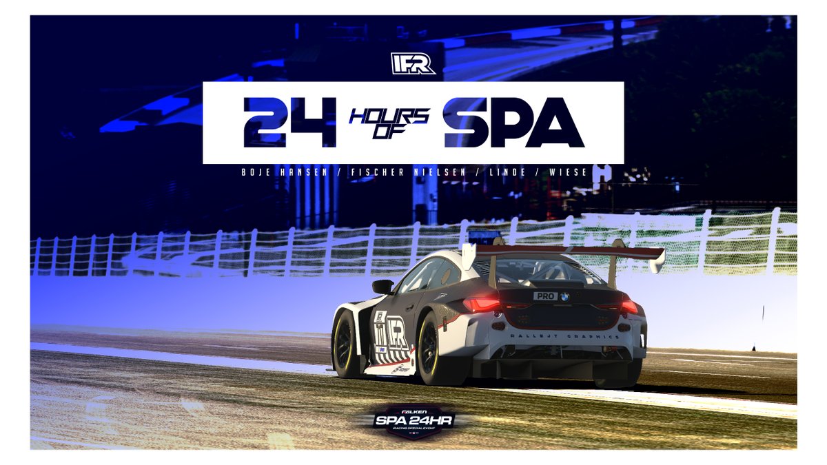 IFR eSports (@ifr_esports) on Twitter photo #IFReSports | RACEDAY
Today we compete in the 24 hour race at Spa!
We line up in the IFR eSports car, with the following 4 drivers:
@DanielBojeHansen 🇩🇰
<a href="/fizkerz/">Marcus Fischer</a> 🇩🇰 (POV: twitch.tv/fizkerz)
<a href="/Dresse22/">Andreas Linde</a> 🇩🇰 (POV: twitch.tv/dressebassen_)
Jonas Wiese 🇩🇰
<a href="/iRacing/">iRacing</a> #IFReSports | RACEDAY
Today we compete in the 24 hour race at Spa!
We line up in the IFR eSports car, with the following 4 drivers:
@DanielBojeHansen 🇩🇰
<a href="/fizkerz/">Marcus Fischer</a> 🇩🇰 (POV: twitch.tv/fizkerz)
<a href="/Dresse22/">Andreas Linde</a> 🇩🇰 (POV: twitch.tv/dressebassen_)
Jonas Wiese 🇩🇰
<a href="/iRacing/">iRacing</a>