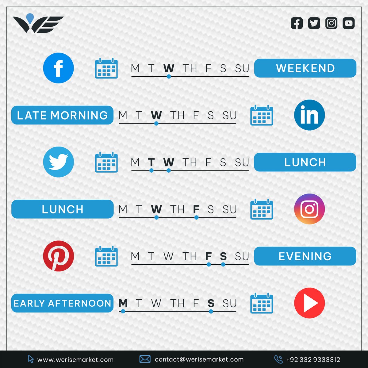 Discover the Best Time to Post on Social Media! And maximize your reach and engagement for social media success. Contact us! 𝐂𝐚𝐥𝐥+92 332 933 3312 𝐖𝐞𝐛𝐬𝐢𝐭𝐞: werisemarket.com