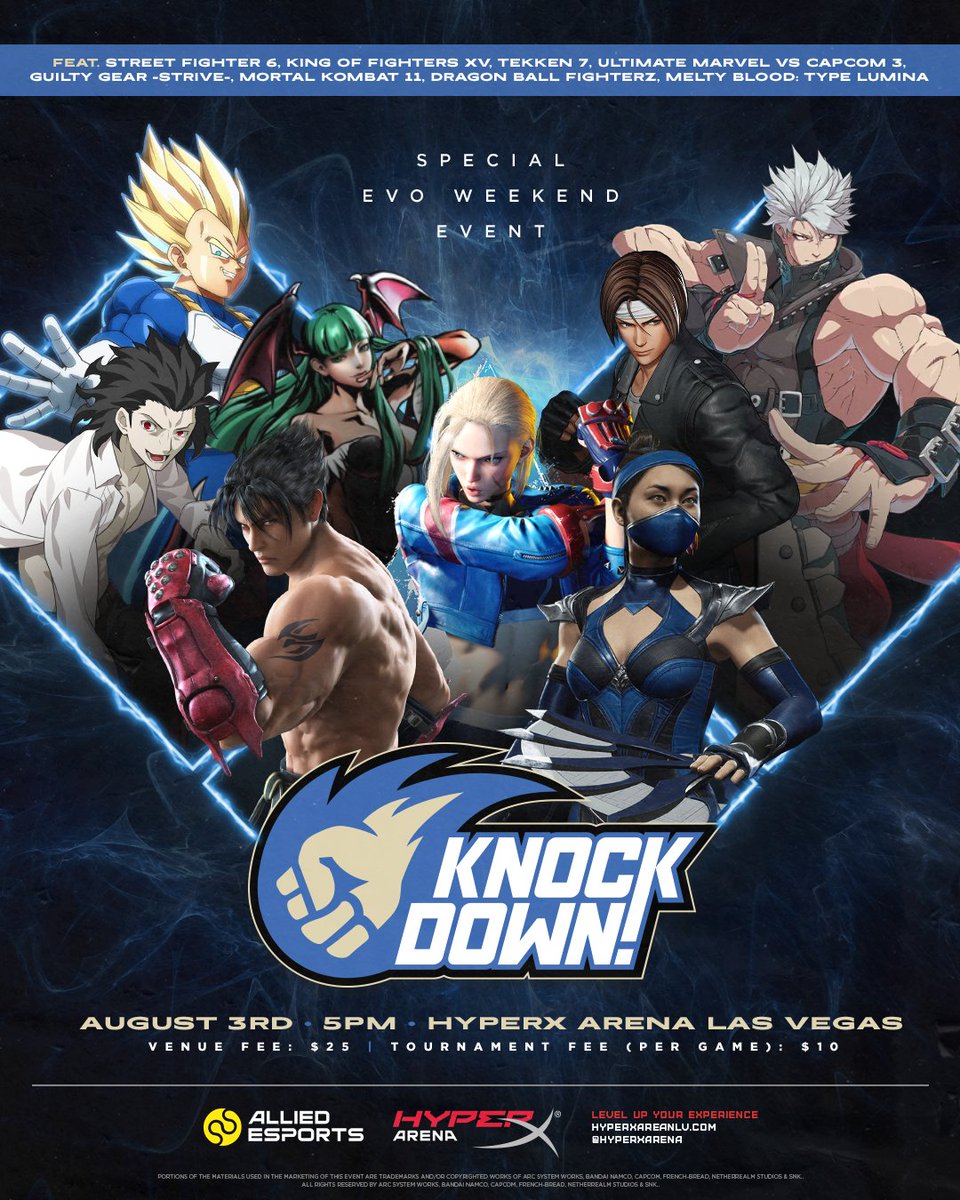 HyperX Arena is excited to announce our 2023 @EVO Weekend!! 🕹️🏆

Early Bird pricing for #Evo2023 Weekend ends August 2nd at 11:59 PM PDT.

(Sign up link in replies)