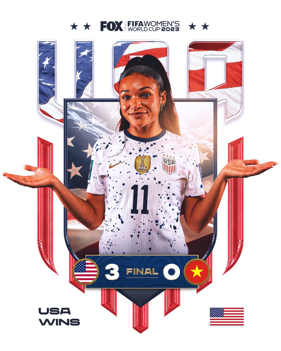 FOXSoccer's tweet photo. 3 goals and 3 points ✅🇺🇸

The @USWNT starts the 2023 FIFA Women's World Cup STRONG 💪 https://t.co/iSrFYIbhzr