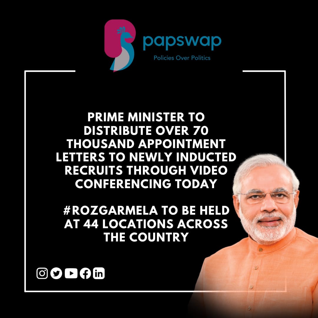 Divyanshu1987's tweet photo. The Prime Minister is set to distribute over 70 thousand appointment letters to newly inducted recruits today! The distribution will take place via video conferencing, ensuring the safety of all participants. 

#RozgarMela will be held at 44 locations across the country. https://t.co/aO8LhE34MP