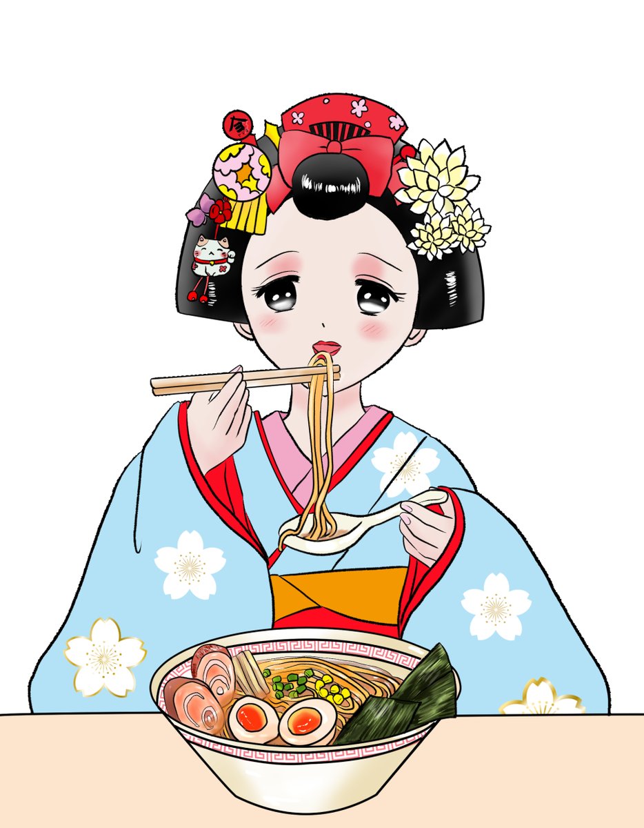 昨日描いた絵です( ゜Д゜)        恋の魔法とおまじない711-5完成  PIXTAさん素材ちびモブ会社員文字付 ご依頼イラスト舞妓のみやこちゃん 周囲線幅を太目に、顔色が印刷だと色が飛ぶ可能性があるのでもっと濃く、という修正が入り クリスタ、イラレ版両方修正           #恋の魔法とおまじない #PIXTA