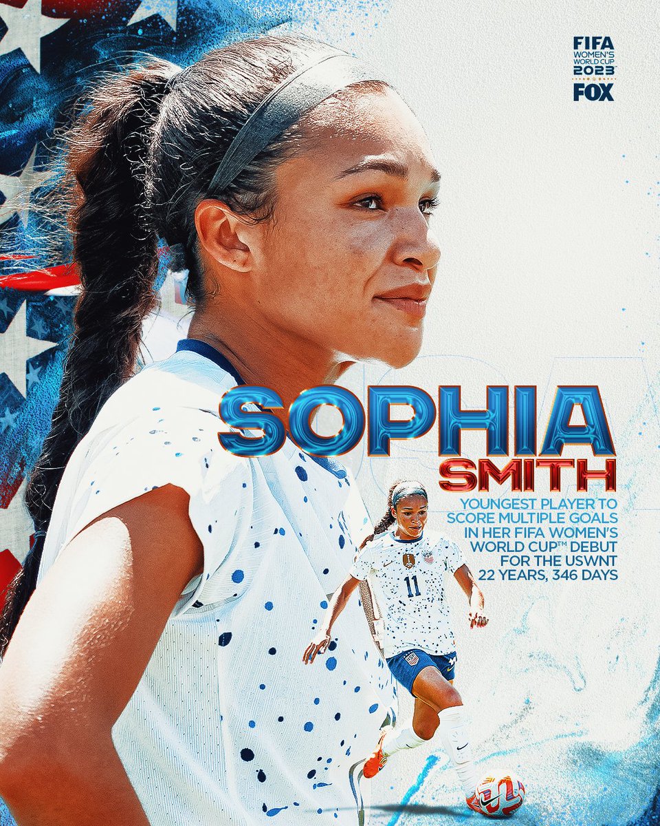 22-year-old Sophia Smith became the youngest @USWNT player to score multiple goals in a FIFA Women's World Cup debut 👏🇺🇸