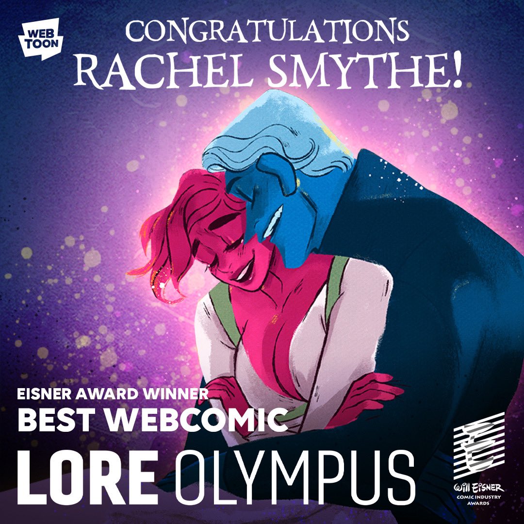 Congratulations to Rachel Smythe for the back to back Eisner Award Wins for Best Webcomic with Lore Olympus!! 

The cheers on Olympus are said to be legendary 🥹

#WEBTOON #LoreOlympus #EisnerAwards @used_bandaid