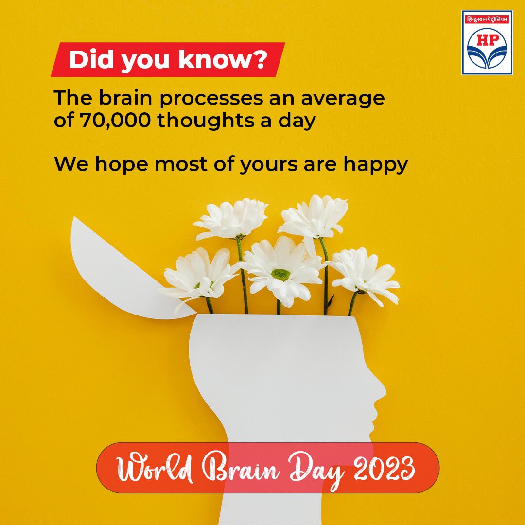 HPCL's tweet photo. With millions of neurons hard at work each day, our brain is certainly the most important part of our body. Afterall, a sound mind ensures a sound body. Letβs make an effort to keep it healthy and happy. Happy World Brain Day!
#HPCL #DeliveringHappiness #ThinkHappy https://t.co/aKogJw5N4s