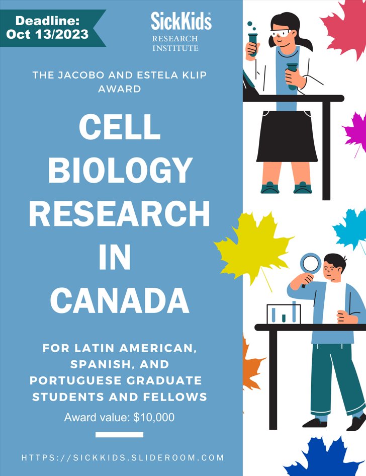 Más info de las becas "Klip Award" para estudiantes de master y doctorado de Latinoamérica, España y Portugal!
sickkids.slideroom.com/#/login/progra…