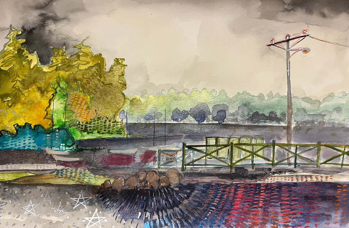 rauschenbachart's tweet photo. A Maine landscape!  Check out the variety of color and marks in this painting.

#painting #maine #watercolor #nature https://t.co/Dixda1xsMW