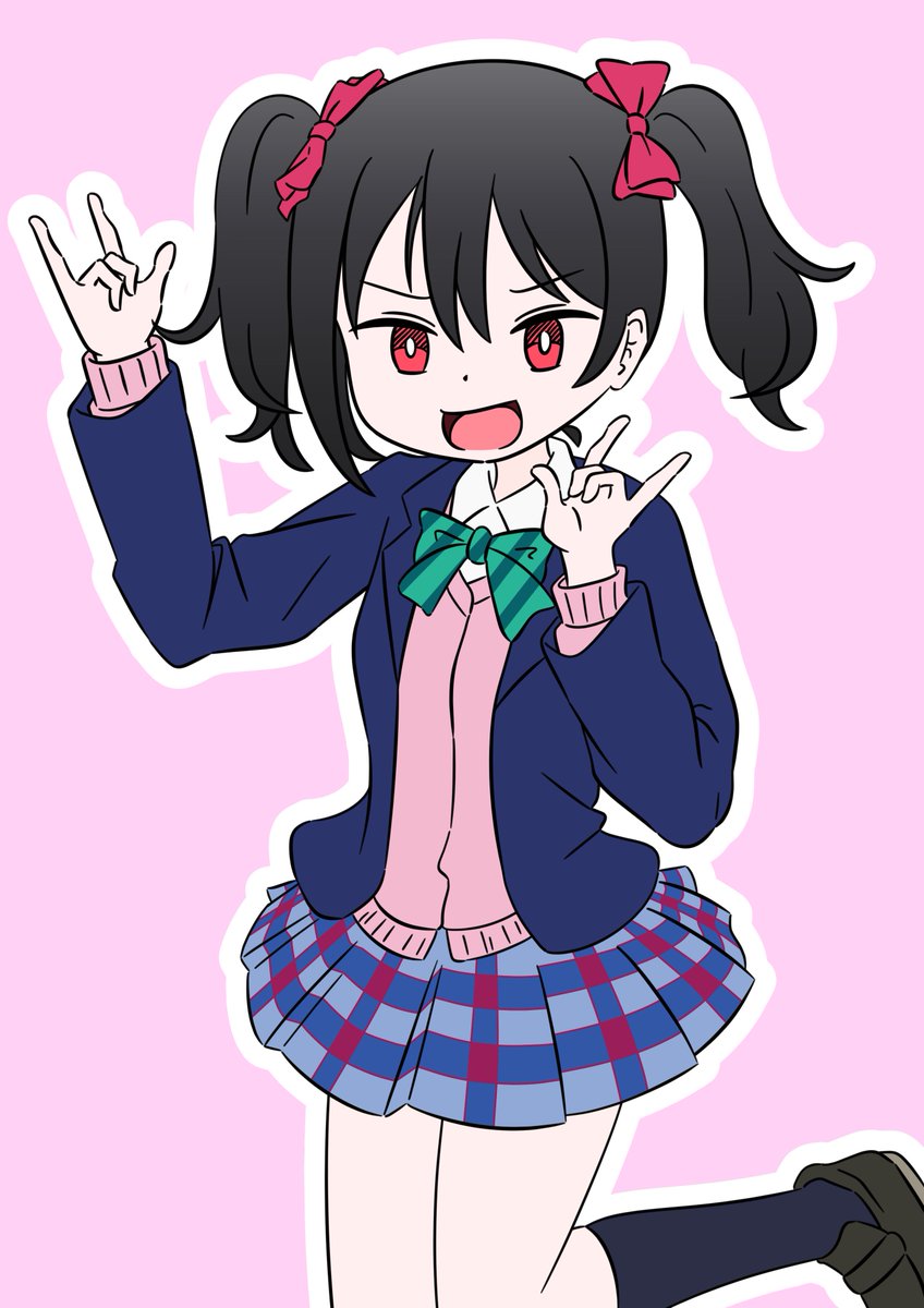 yazawa nico 1girl black hair solo red eyes twintails otonokizaka school uniform school uniform  illustration images