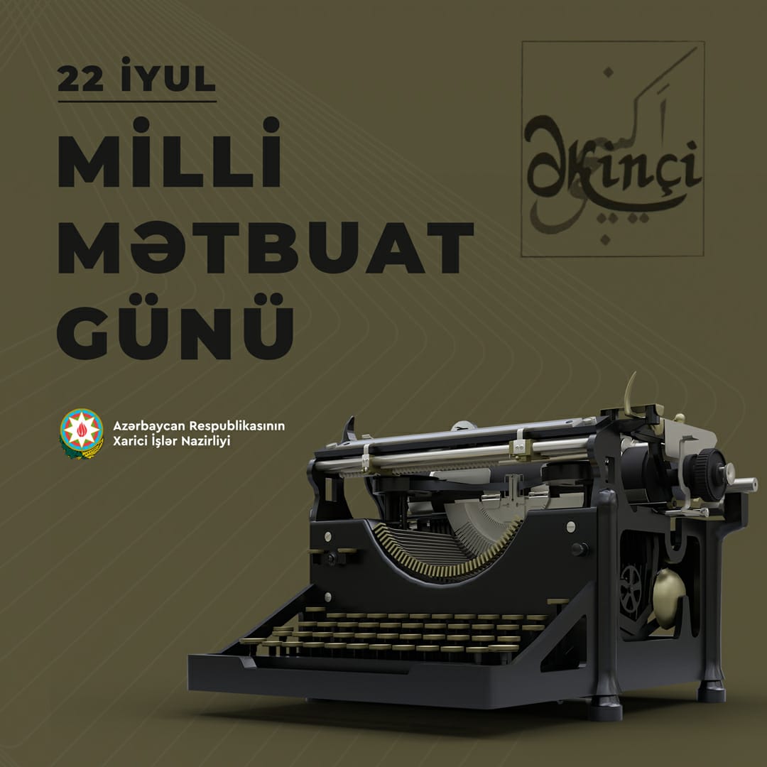 AzerbaijanMFA's tweet photo. Bu gün Azərbaycan milli mətbuatının yaranmasından 148 il ötür. 

Azərbaycanda tarixi 1875-ci ildə "Əkinçi" qəzetinin ilk nömrəsinin nəşri ilə başlayan milli mətbuatımız
ölkəmizin maraqlarının irəlilədilməsi işində mühüm rol oynayır. 

Dəyərli media işçilərini təbrik edirik! 🇦🇿 https://t.co/pyySUBYEk8