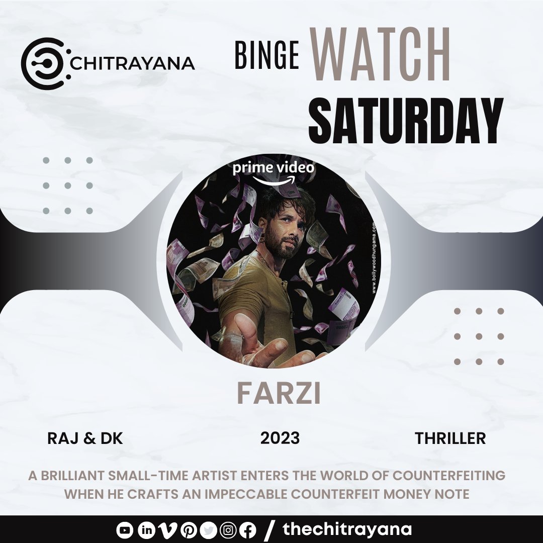 thechitrayana's tweet photo. #BingeWatchSaturday
#Farzi explores the themes of counterfeiting as well as the "fakeness" inherent in people 

#thechitrayana #shahidkapoor #vijaysethupathi #kaykaymenon #raashiikhanna #showrecommendation #weekendbinge #bingewatcher #amazonprimevideo https://t.co/UjJbrR3VvC