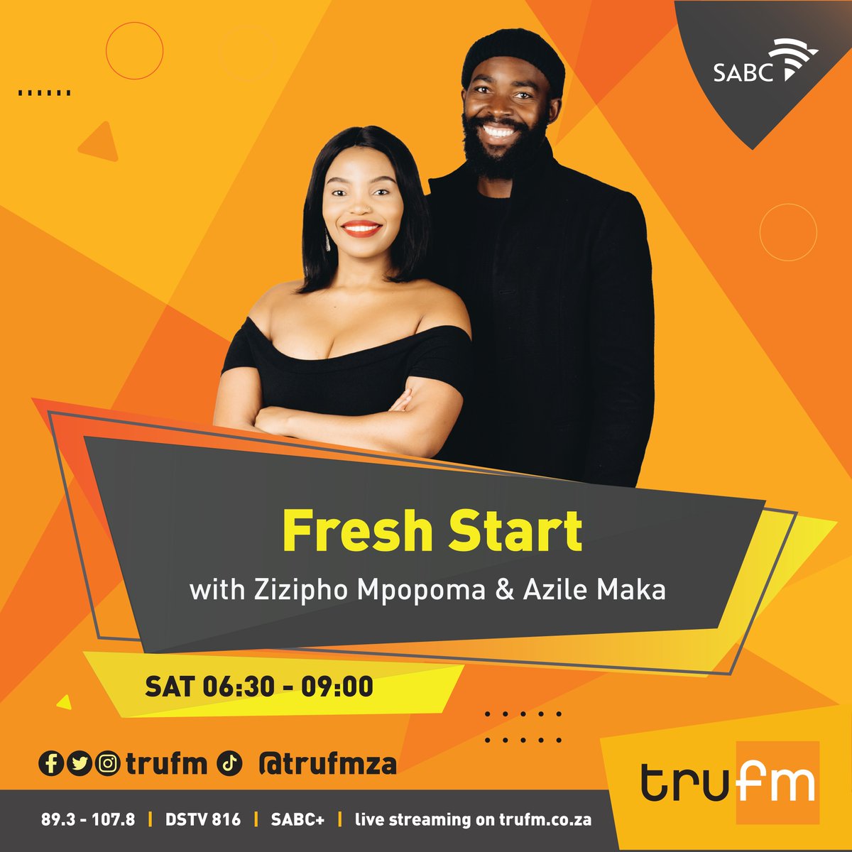 AzileMaka's tweet photo. Come through for some Fresh Radio this morning with @Zizipho_mpopoma and myself.
It's Breakfast Radio with a twist. π
#TheFreshStart, only on @trufm, Like No One Else. https://t.co/qivLcVzcQ3
