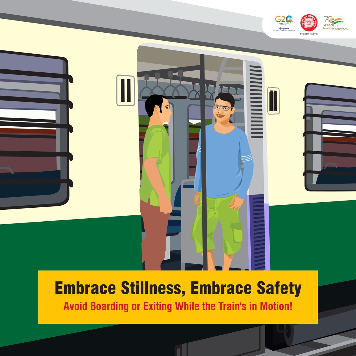 DrmChennai's tweet photo. Stay safe on the tracks! 🚆💨 

Avoid boarding or exiting the train while it's in motion. 
Take responsibility for your own safety and the safety of others. 

#TrainSafety #StayAlert #PassengerTips #SafetyFirst #TravelAlert #TrainTravel #Chennai @railminindia @gmsrailway https://t.co/Tdf60CmdV8