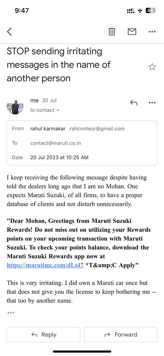 ⁦@Maruti_Corp⁩ What would you say about this. You don’t reply to mail, the route you advised me to use when I sent a private message via ⁦@Twitter⁩