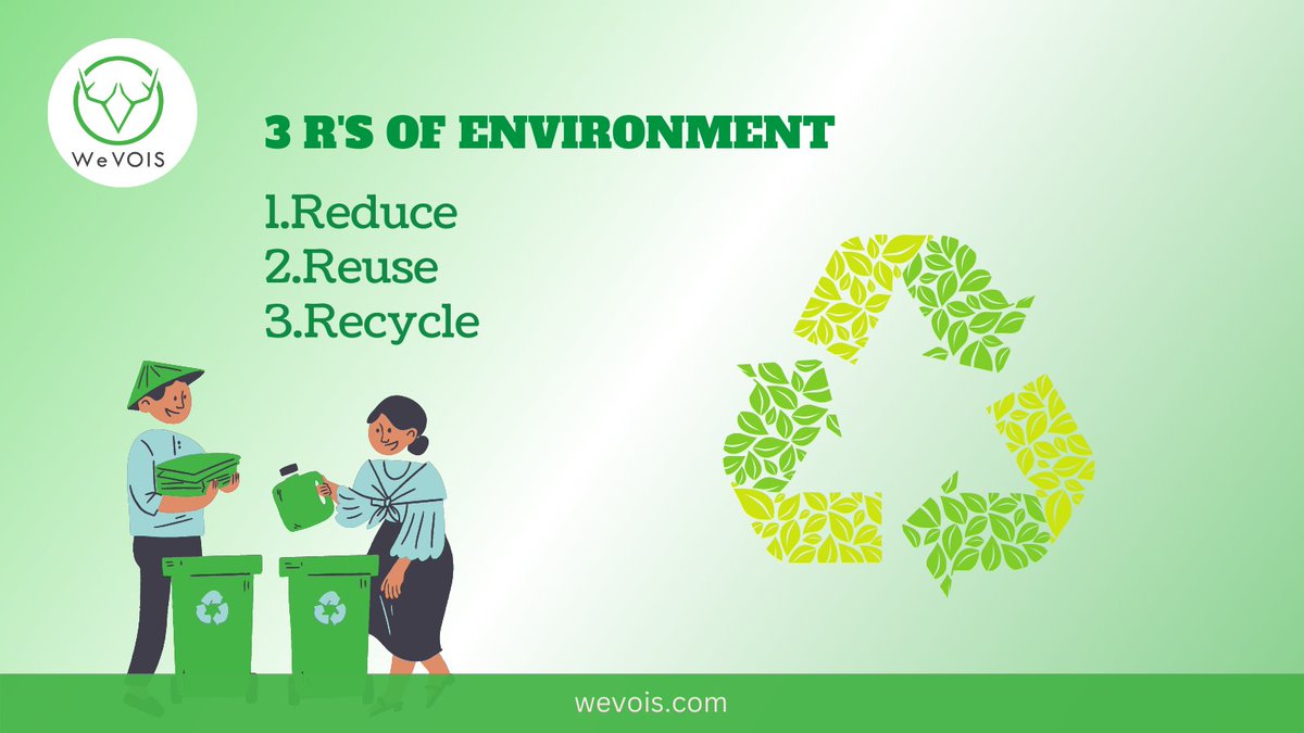 3 R'S OF ENVIRONMENT:
1. Reduce
2. Reuse
3. Recycle

#ReduceReuseRecycle #SustainableLiving #EcoFriendly #WasteLessLiveMore #GoGreen #ZeroWaste #CircularEconomy #wevois #wevoislabs #wastemanagement