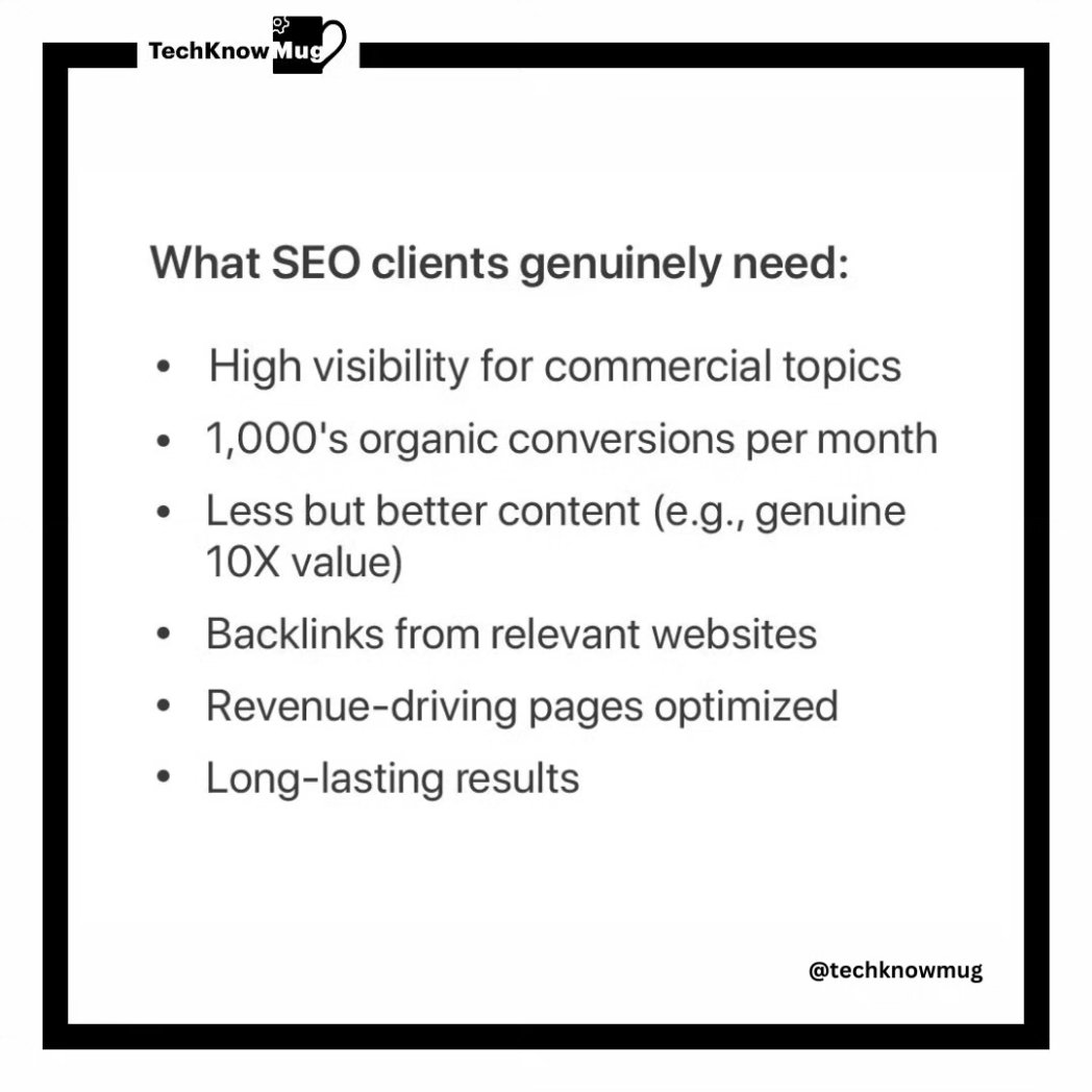 What actually #seo clients need 
#seoagency #digitalmarketing #Onpageoptimization #offpageoptimization #seotips #techknowmug