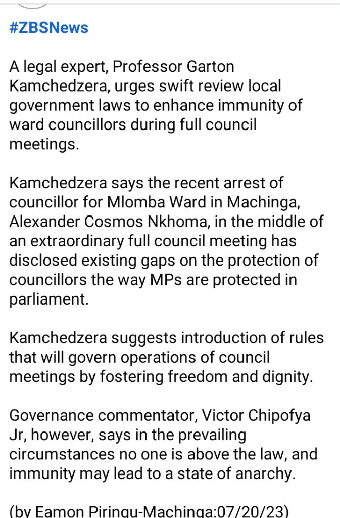 Here are some views from Lonjezo Sibwenza and Chikondi Matiki:

 Local government is crucial to national development. The immunity will necessitate stability  and progress of proceedings. Ward Councillors will be free to express themselves and perform their duties without fear.