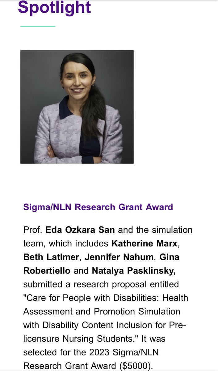 I am humbled to be selected as the recipient of the 2023 Sigma/NLN Research Grant Award. Thank you Sigma/NLN for your precious support for our research proposal. I look forward to attending the 2023 NLN Education Summit in Washington, DC. @NYUNursing