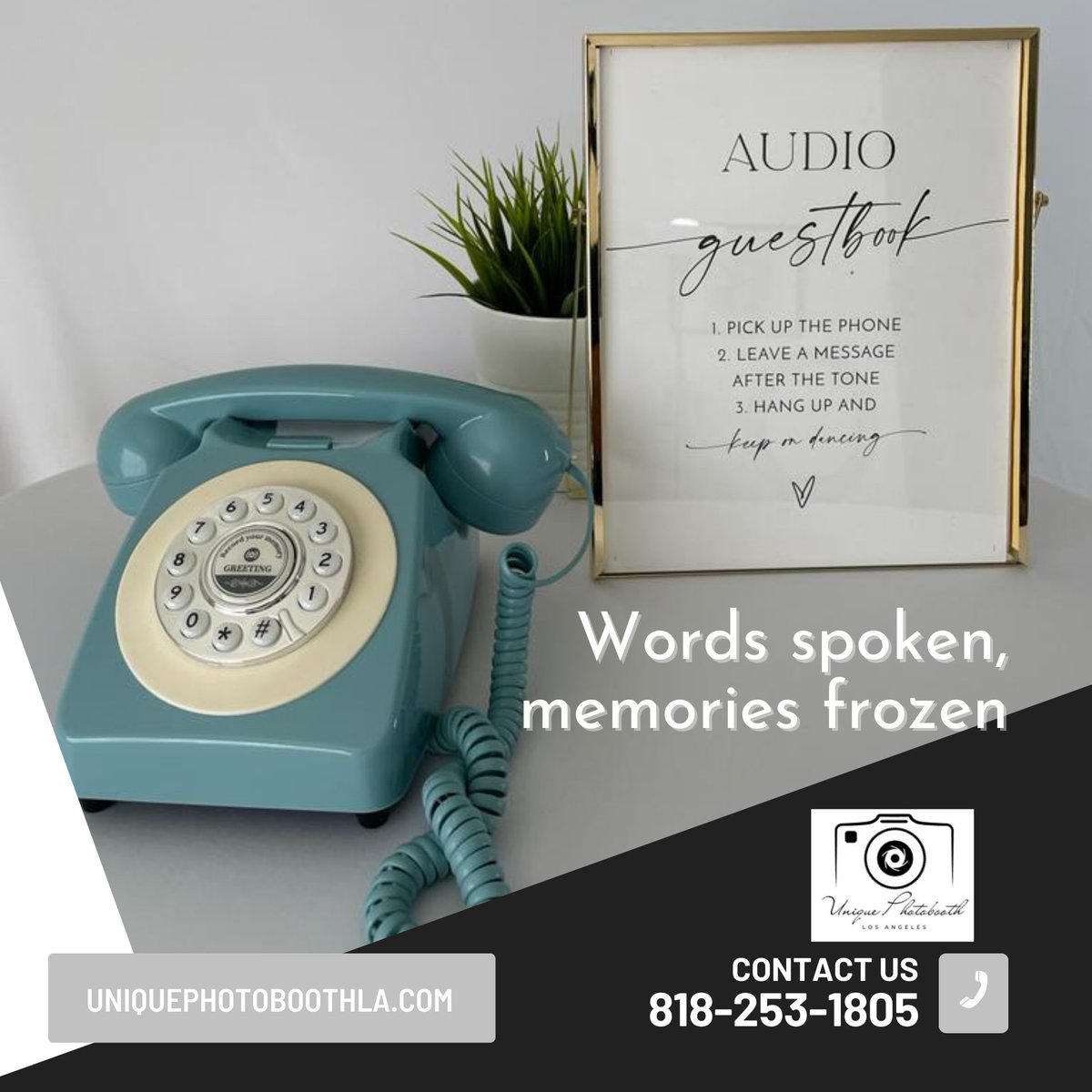 Capture the moment with your voice - add your entry to our audio guestbook.
#360photobooth #photoboothrental #weddingphotobooth #quinceaneraphotobooth #partyrental #eventphotobooth #photoboothforrent #photobooth #Losangeles #flowers #weddings #SanFernandovalley #audioguestbook