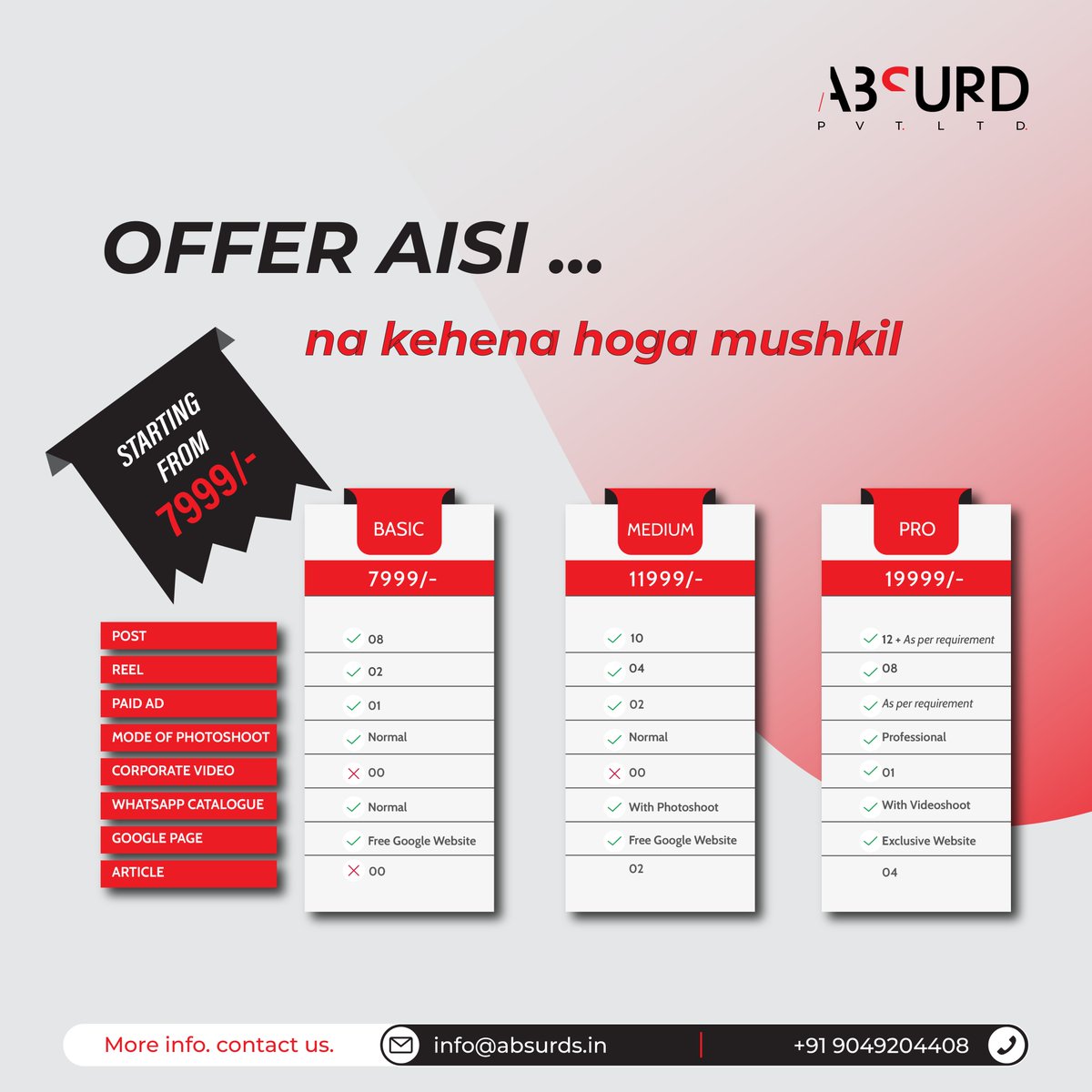 AbsurdsI8424's tweet photo. Unleash the excitement! 🎉

Our incredible offers won't last long, so seize the moment and grab yours now! 💥

#LimitedTimeOnly #ExcitingDeals #absurd #digitalamarketing #digitalmarketingagency #marketingpackages #offer #branding #brandidentity #digitalpresence https://t.co/5FYw9udUEz