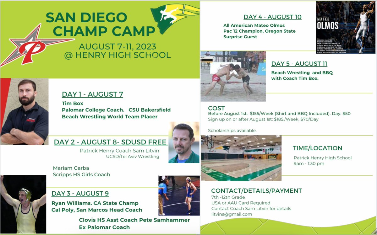 Two more weeks until our #SanDIEGO camp with @palomarwrestler coach Timmy Box, Mateo Olmos, Coach Ryan Williams, Mariam Gabra and more! Local and affordable because #WRESTLINGISFOREVERYONE.