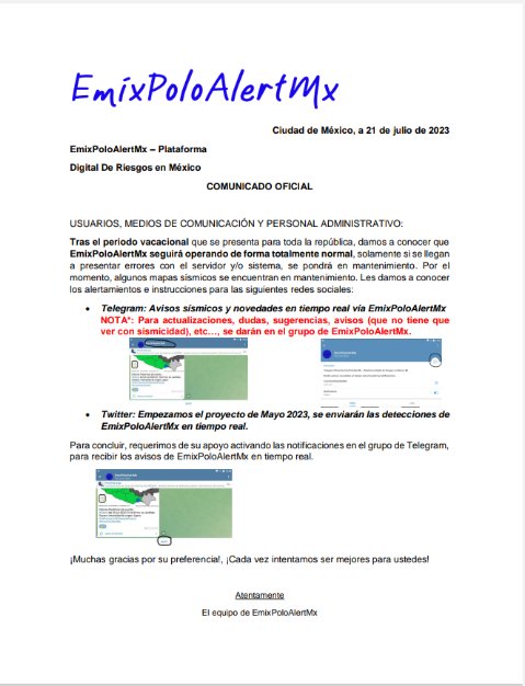 EmixPoloAlertMx's tweet photo. #Comunicado Oficial de EmixPoloAlertMx.

Únete a nuestro grupo de Telegram y Activa las notificaciones para recibir avisos y novedades en tiempo real.

https://t.co/VoomdRteEX.

¡Muchas gracias por su preferencia!
#EmixPoloAlertMx. https://t.co/n26Z5k3hI7