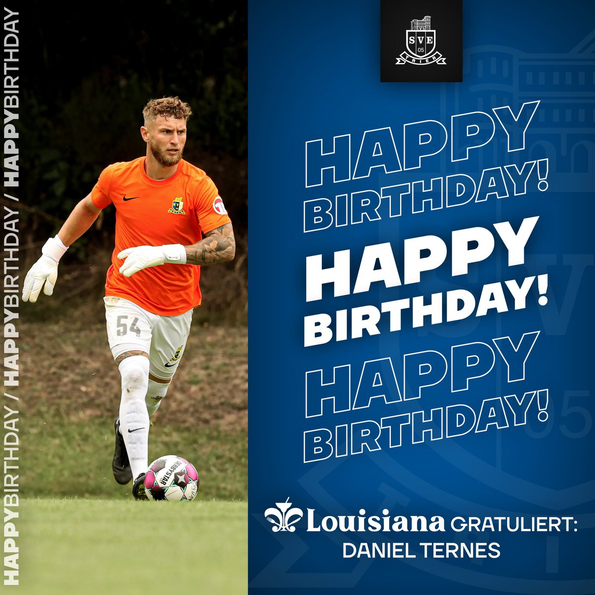 Daniel Ternes feiert heute seinen Ehrentag! 🎁🎉🎈

Eintracht-Trier und das <a href="/LouisianaTrier/">Louisiana</a> wünschen alles Gute zum Geburtstag! 🥳

🔵⚫️⚪️
#eintrachttrier
#portaaufderbrust 
#blauschwarzundweiß 
#mirsenndaobei 

📸: Sebastian Schwarz