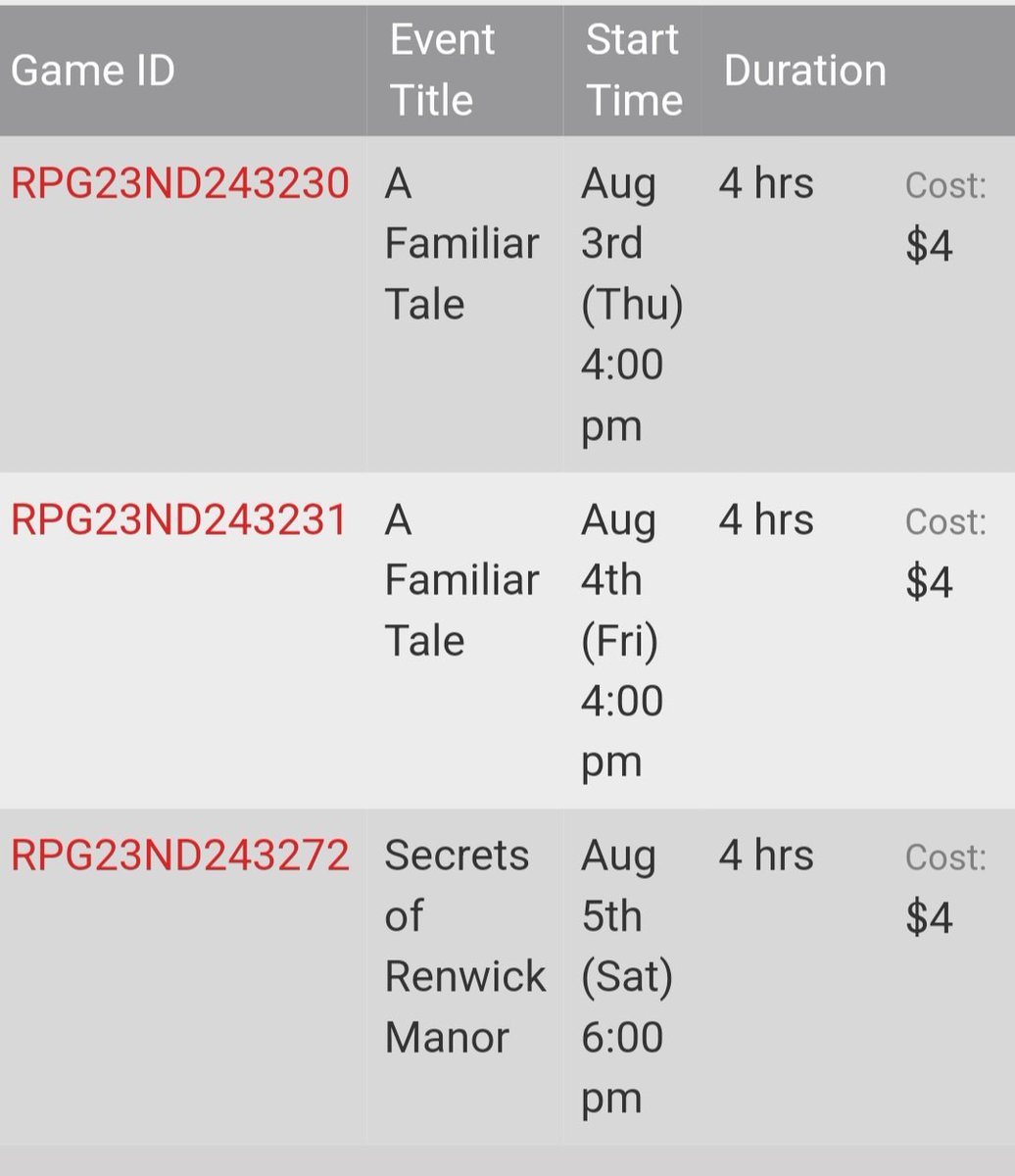 My #GenCon2023 events are live. Running Fantasy AGE and Cthulhu Awakens by <a href="/GreenRoninPub/">Green Ronin Publishing</a>