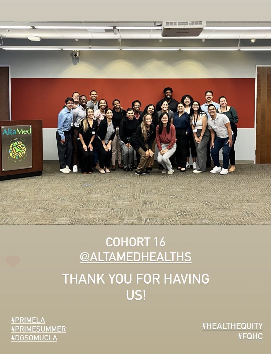 UCLAPRIME_LA's tweet photo. Our new med students Cohort 16 visited w/ @AltaMedHealthS during their first week of Summer Foundations Programs - already learning about leadership & advocacy. Met inspiring leaders @DrMarc0 @TalamantesDr @AliciamoMD #HealthForAll #HealthisPrimary #FQHC @dgsomucla @UCLAHealth https://t.co/YNzxUbAMUw