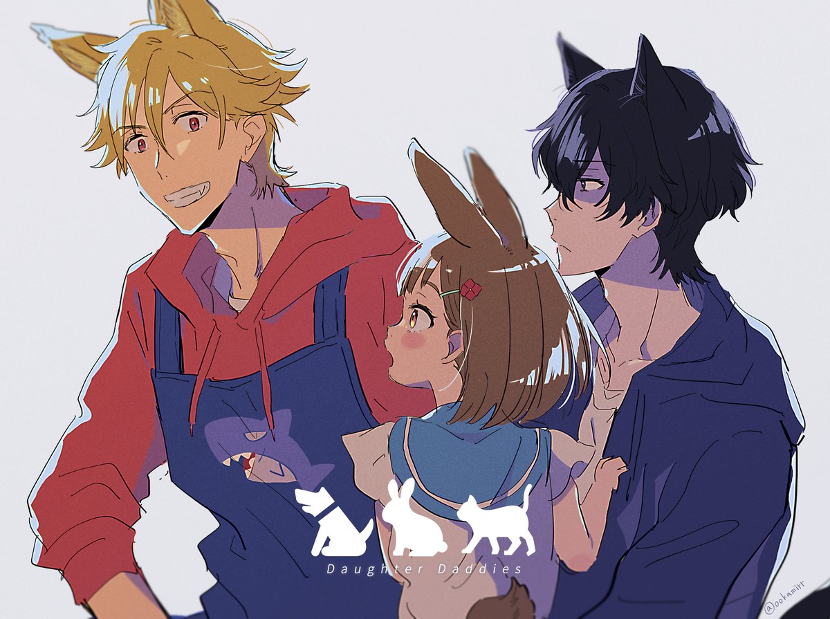 multiple boys 1girl animal ears 2boys hood black hair blonde hair  illustration images