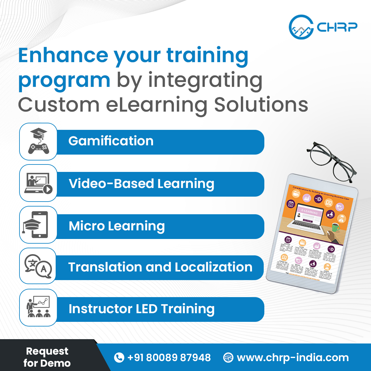 chrp_india's tweet image. Elevate, Engage, Evolve! Custom eLearning Solutions

Contact us now for more information:
📱 +918008987948
📧 reach@chrp-india.com
🌐 chrp-india.com

#CustomLearningSolutions #EnhancedTraining #LearnWithFun #KnowledgeUnleashed #EmpoweredLearning #EducationEvolved