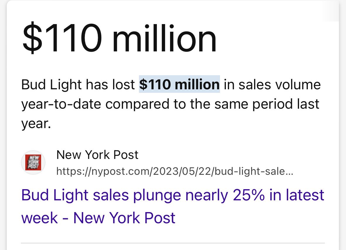 Bud Light sales plunge 25%in the last week. Patriots keep up the good work. #BoycottBudLight #BoycottAnheuserBusch @AnheuserBusch @budlight #YouGoWokeYouGoBroke #MAGA