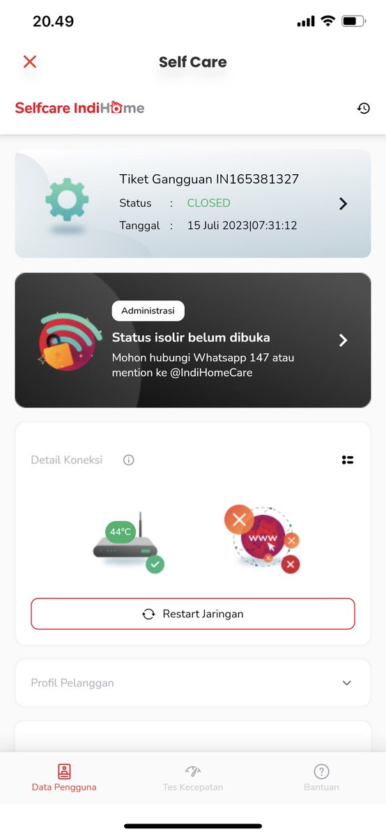 azkaaazlf's tweet photo. @IndiHomeCare Tolonglah ini udh dibayar tapi 24 jam internetnya malah diisolir https://t.co/EGucJ14nuh