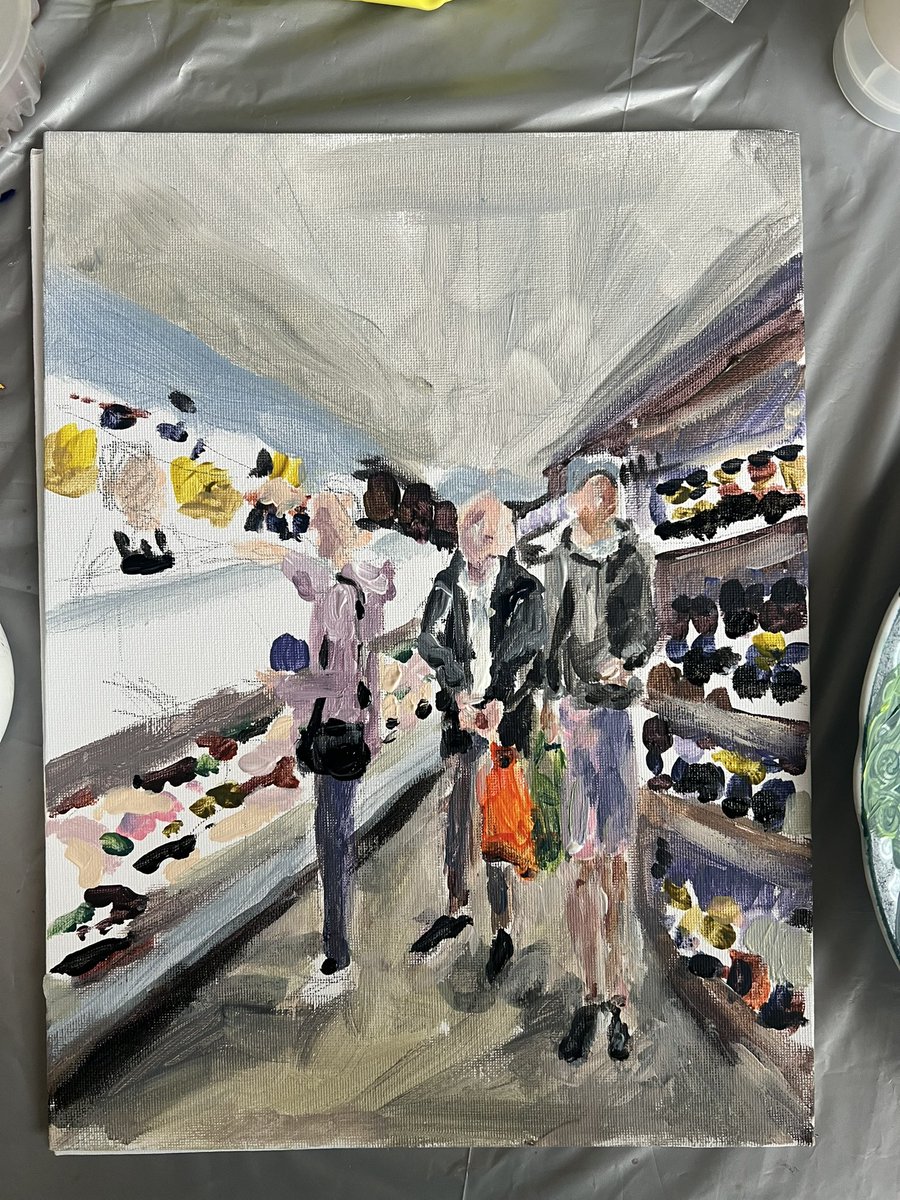 AlyHarte's tweet photo. The first of my new paintings of everyday moments. Our local butchers. 

The beginning https://t.co/QR82HDXQzC