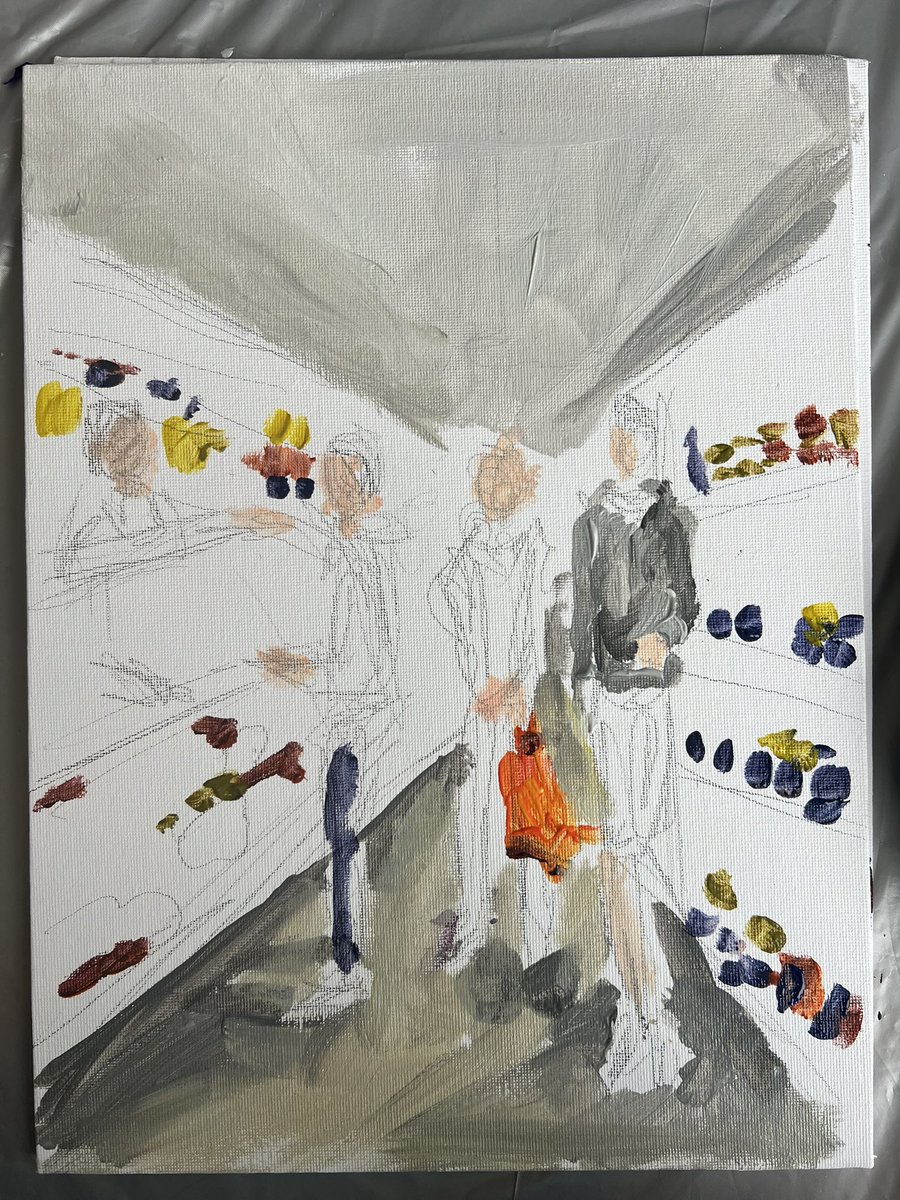 AlyHarte's tweet photo. The first of my new paintings of everyday moments. Our local butchers. 

The beginning https://t.co/QR82HDXQzC