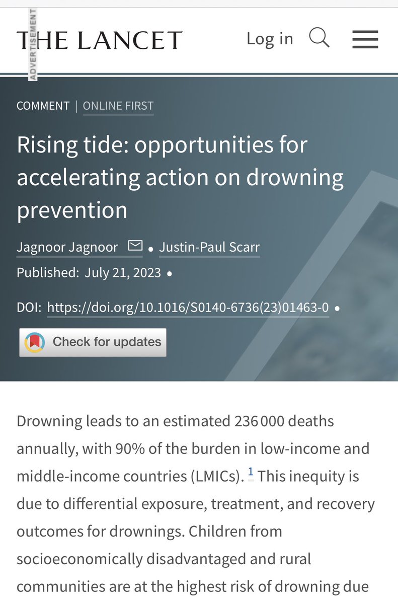 Ahead of 🌏#drowningprevention day, we <a href="/JustinScarr/">Justin Scarr</a> in <a href="/TheLancet/">The Lancet</a> urge for action thru

1️⃣ Better data <a href="/BloombergDotOrg/">Bloomberg Philanthropies</a> 

2️⃣ Indentifying synergies for inter &amp; #MSA <a href="/WHO/">World Health Organization (WHO)</a> 

3️⃣ Build capacity across disciplines, stakeholders, sectors 

4️⃣ Embrace Glocal
 
🌊shorturl.at/gmDXY