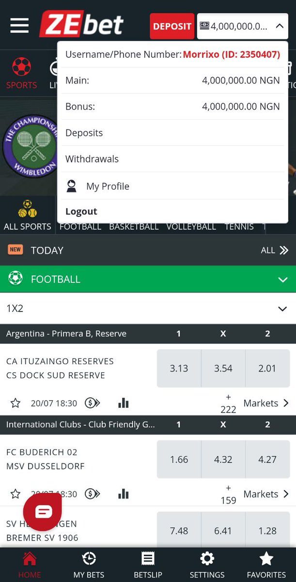 Screenshot van de Zebet app interface