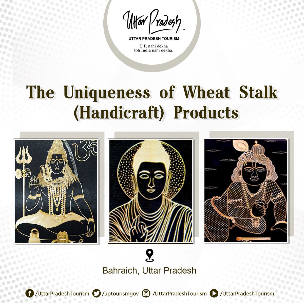 uptourismgov's tweet photo. Local artisans of #Bahraich create distinctive works of art using drawings that are made on fabric frames using #WheatStalks. These artefacts get more vibrant over time. Don't forget to carry these souvenirs home next time you visit Bahraich!
@MukeshMeshram #Handicraft #UPTourism https://t.co/LK9r6hZy6U