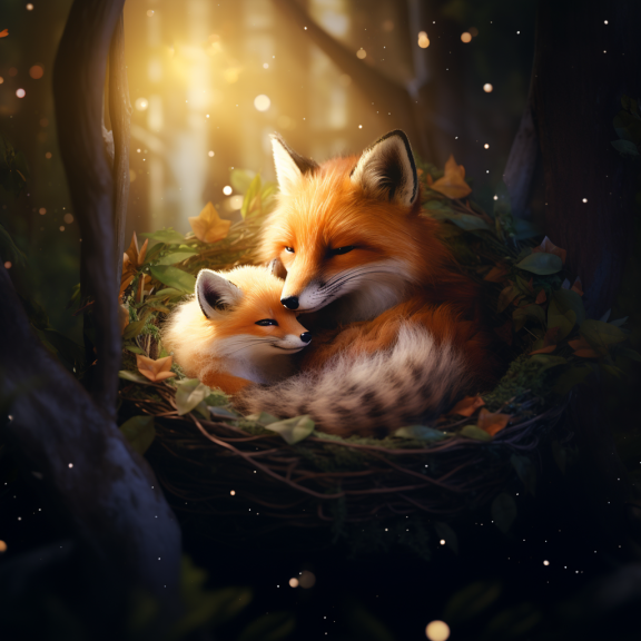 Mom fox and baby fox sleeping in a magical forest Pixar-style
📷
#aiart #aiartworks #aiartdaily #fantasyartwork #fantasy #phoenixart #artofinstagram #artstagram  #midjourneyart #midjourneyartwork #artstationhq #aiartcommunity #digitalart #generativeart #fantasyworld #NFT